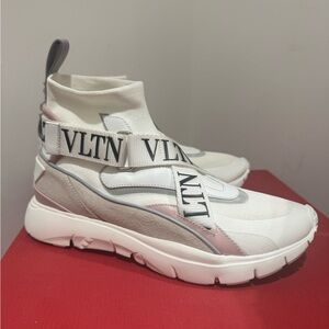 Valentino Garavani White and Pink High-Top Sneakers